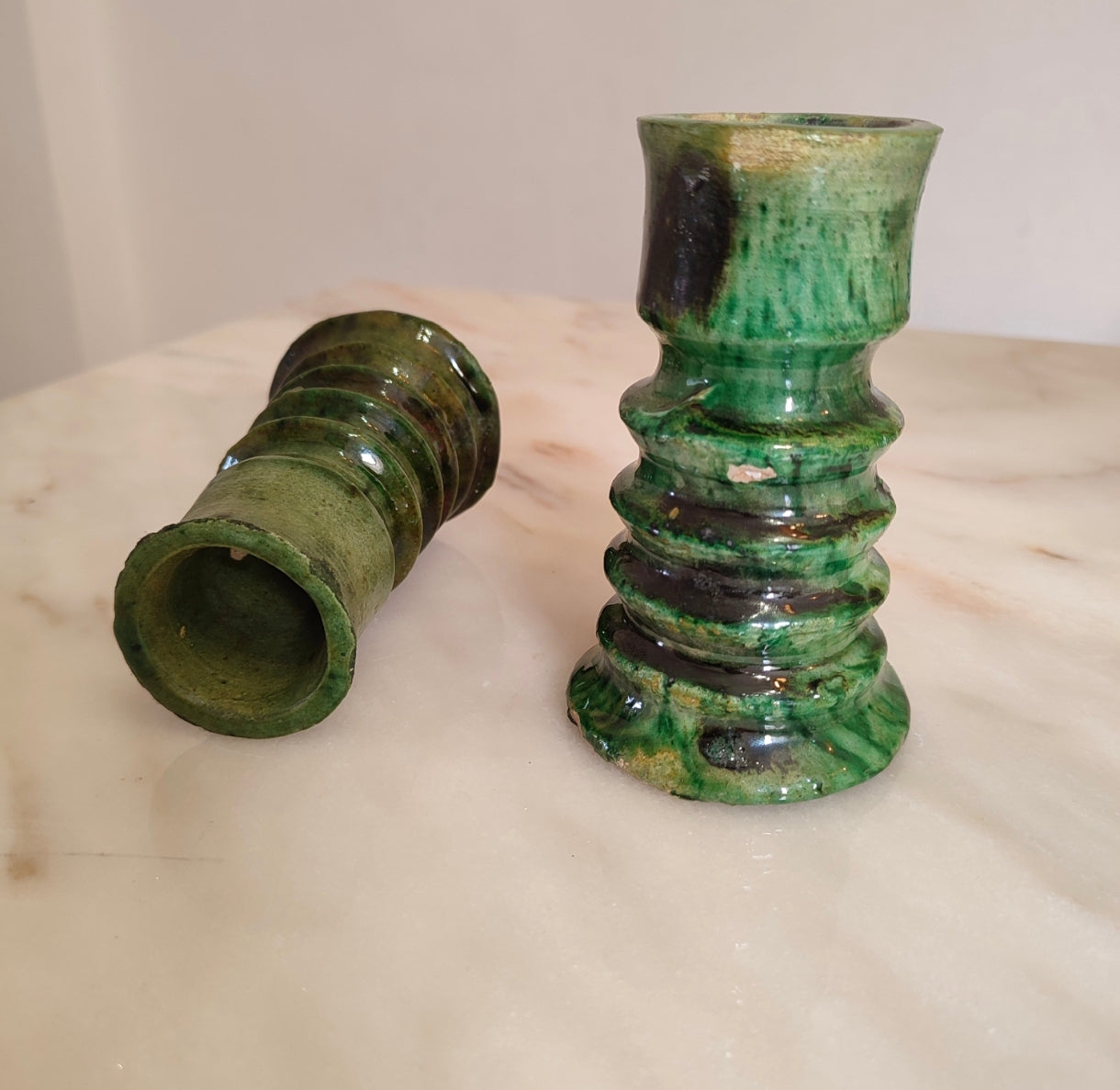 Handmade Tamegroute Green Ceramic Candle Holder – Moroccan Pottery