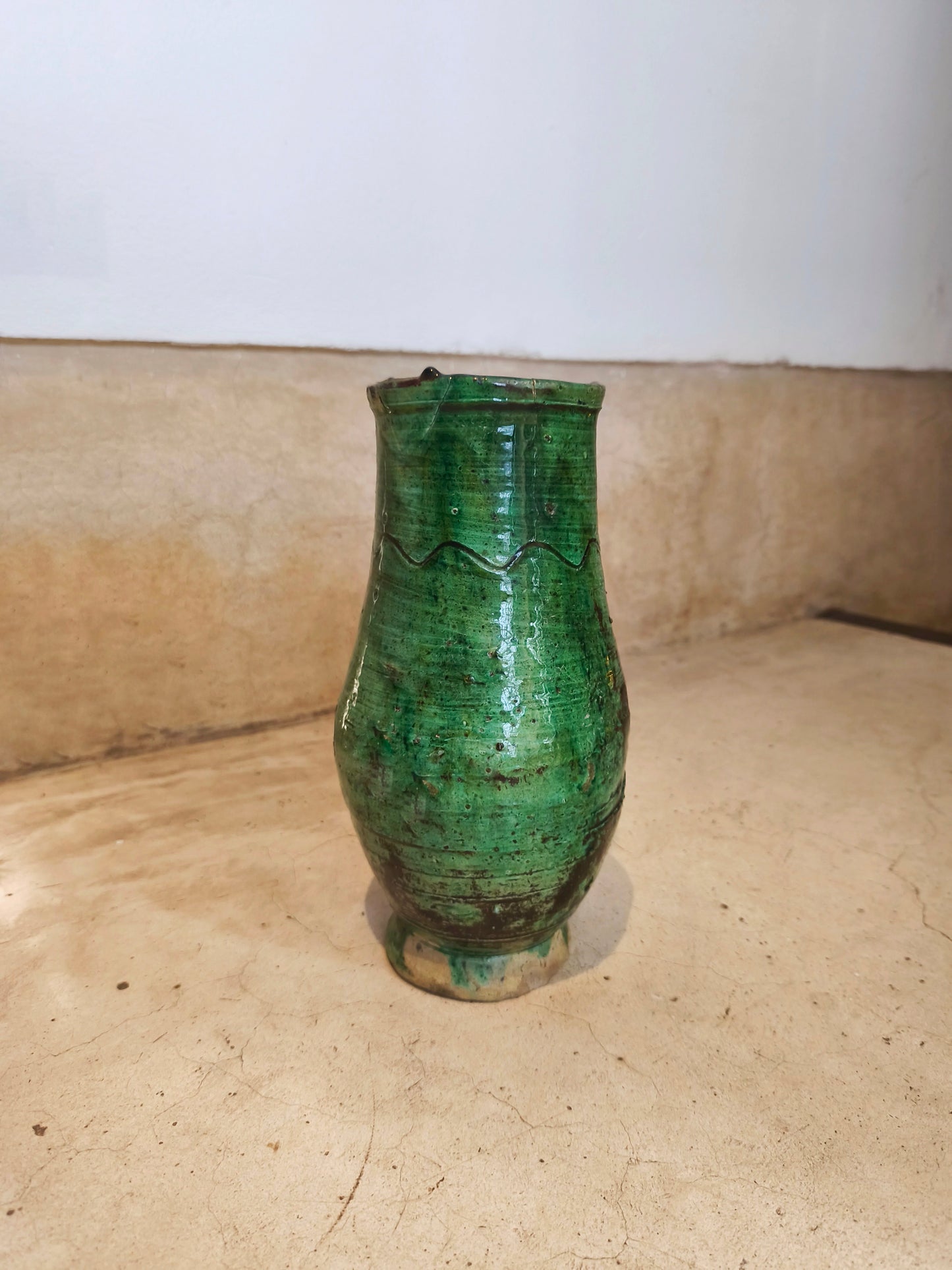 Handcrafted Moroccan Tamegroute Green Pottery Vase – Authentic Rustic Decor from Morocco