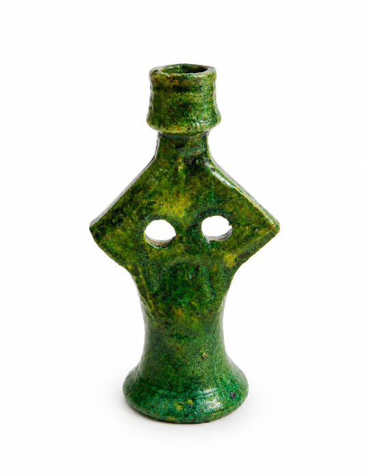 Tamegroute Green Ceramic Candle Holder – Handmade Moroccan Pottery