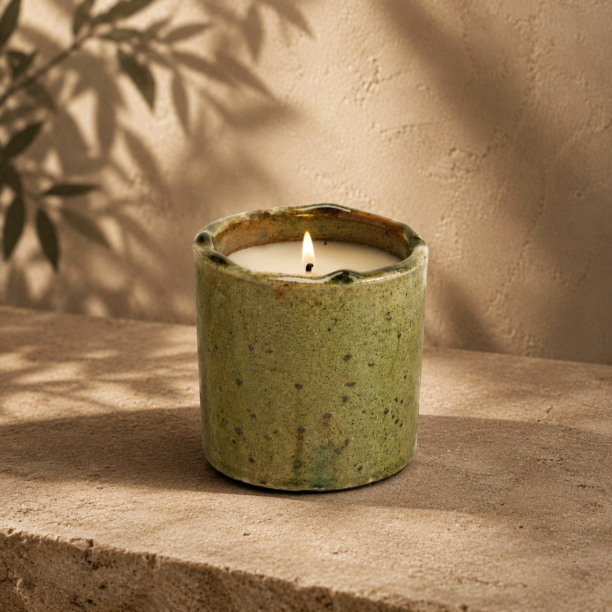Authentic Tamegroute Ochre Candle Holder – Small Moroccan Ceramic Decor 7 × 9 cm