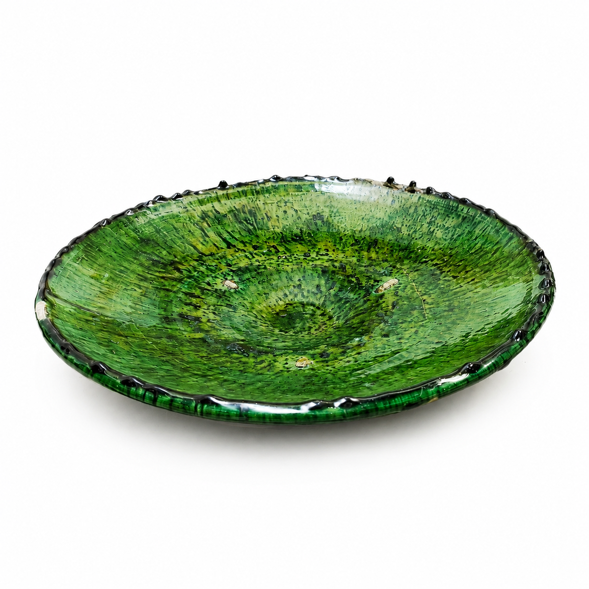 Large Green Tamegroute Ceramic Plate – 35–38 cm Handmade Moroccan Pottery