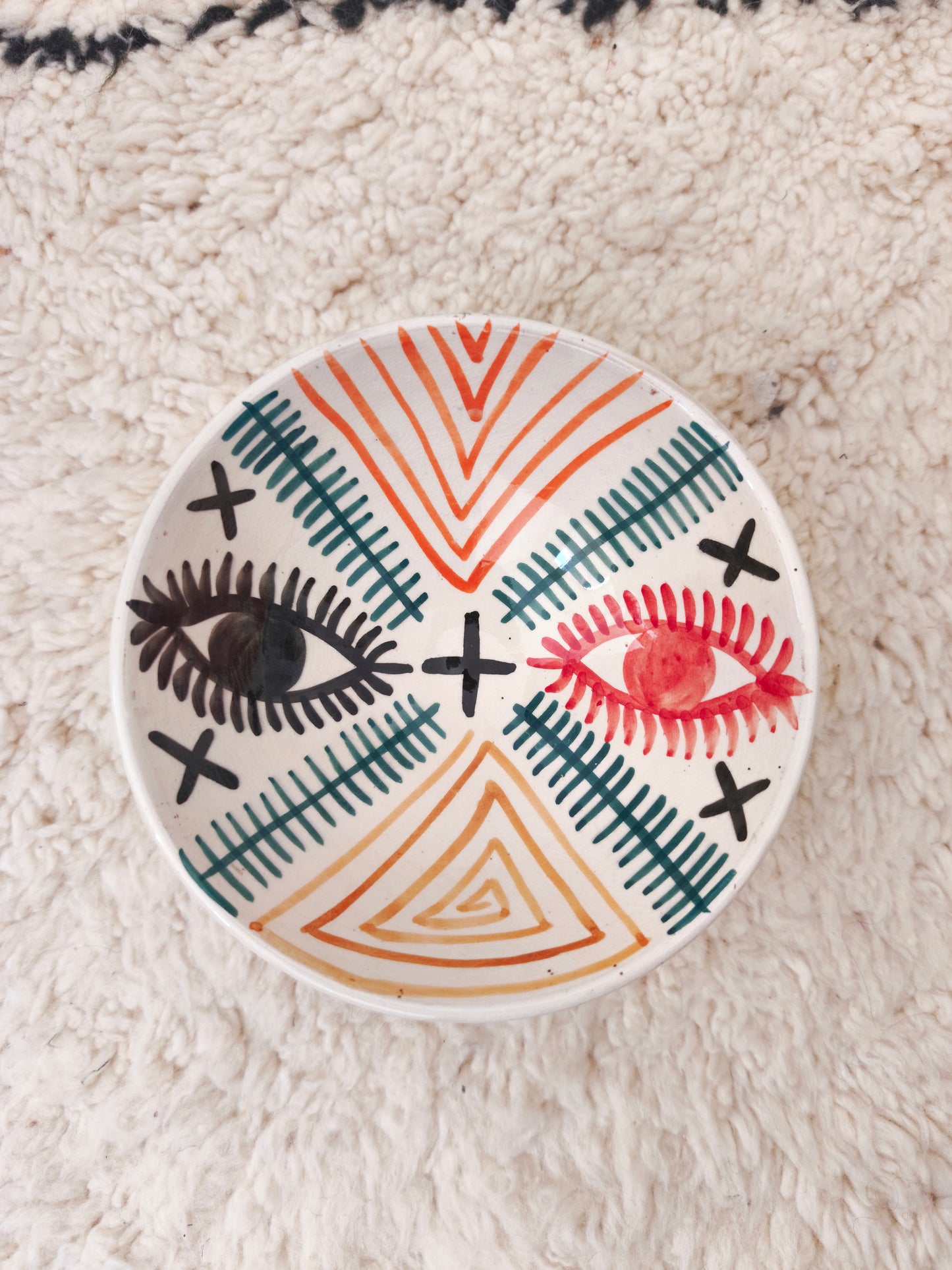 Moroccan Hand-Painted Eye Bowl | Berber Tamegroute Pottery - 20 Cm