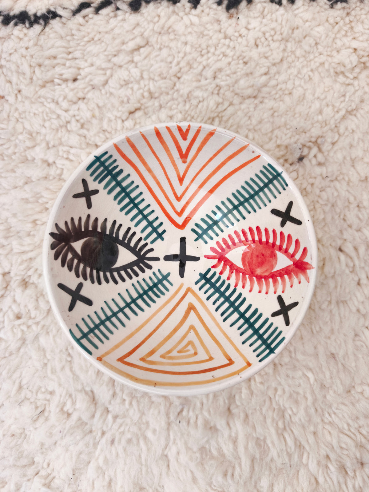 Moroccan Hand-Painted Berber Eye Bowl – 20 cm Tamegroute Pottery