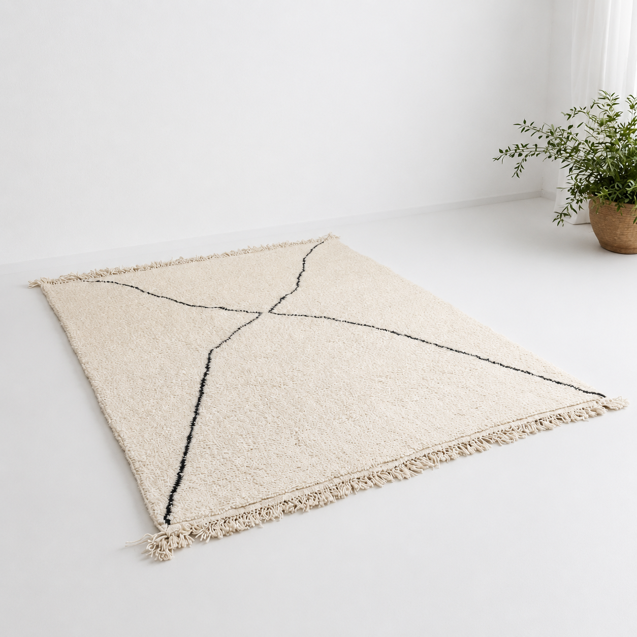 Moroccan Rug – Handwoven Wool Beni Ourain Rug with Diamond Pattern | Tamegroute Pottery