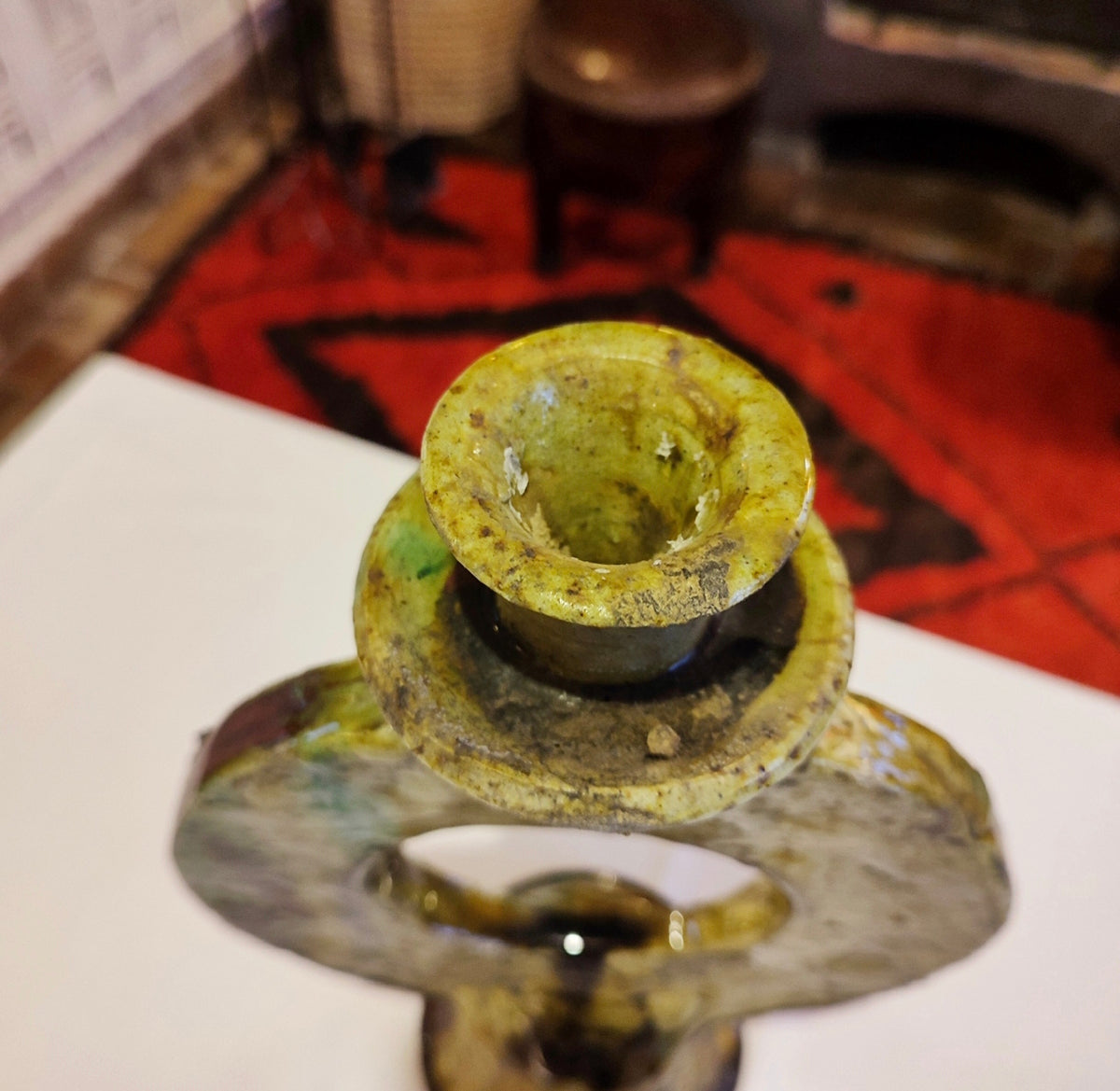 Handmade Tamegroute Yellow Ceramic Candle Holder – Rustic Moroccan Boho Decor