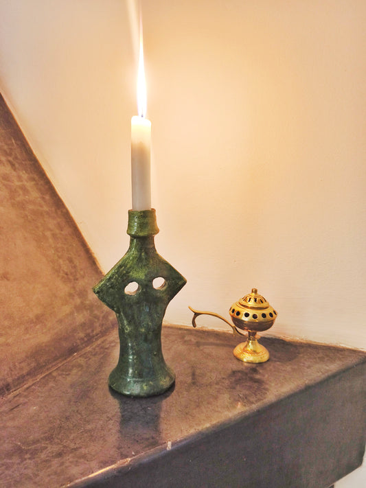Tamegroute Green Ceramic Candle Holder – Handmade Moroccan Pottery
