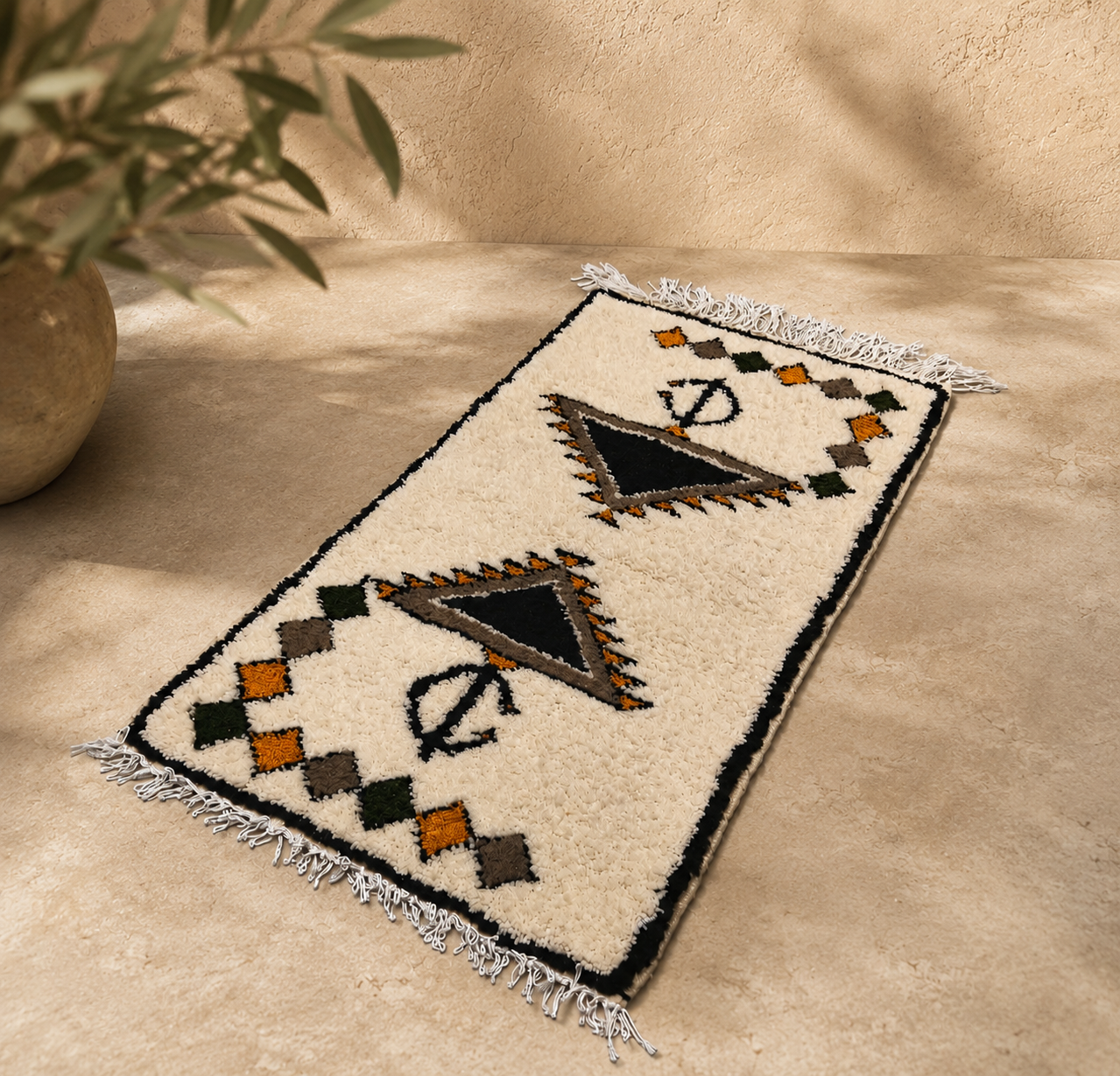 Authentic handmade Moroccan Berber wool Rug .