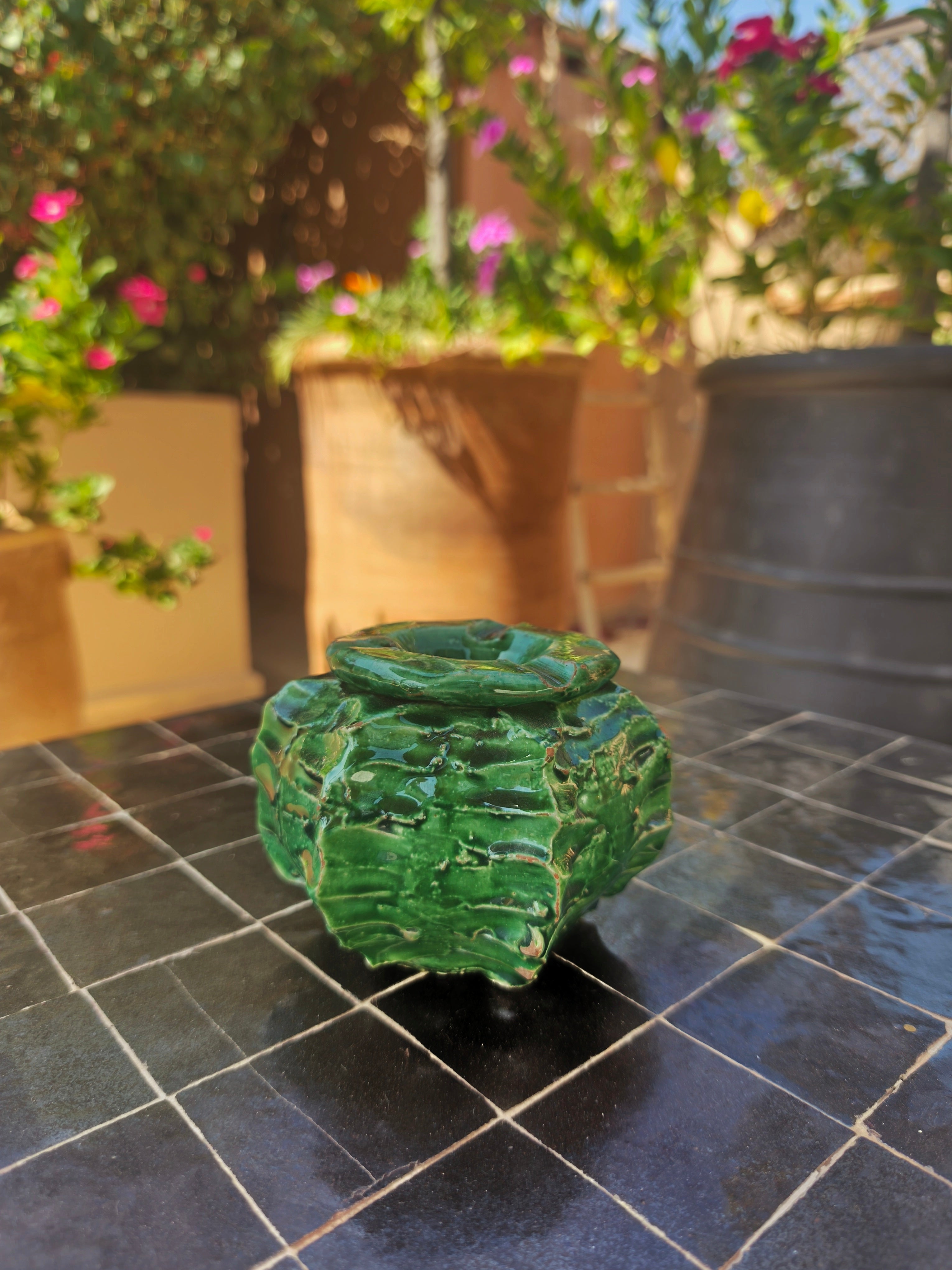 Green Tamegroute Ceramic Ashtray – Handmade Moroccan Pottery