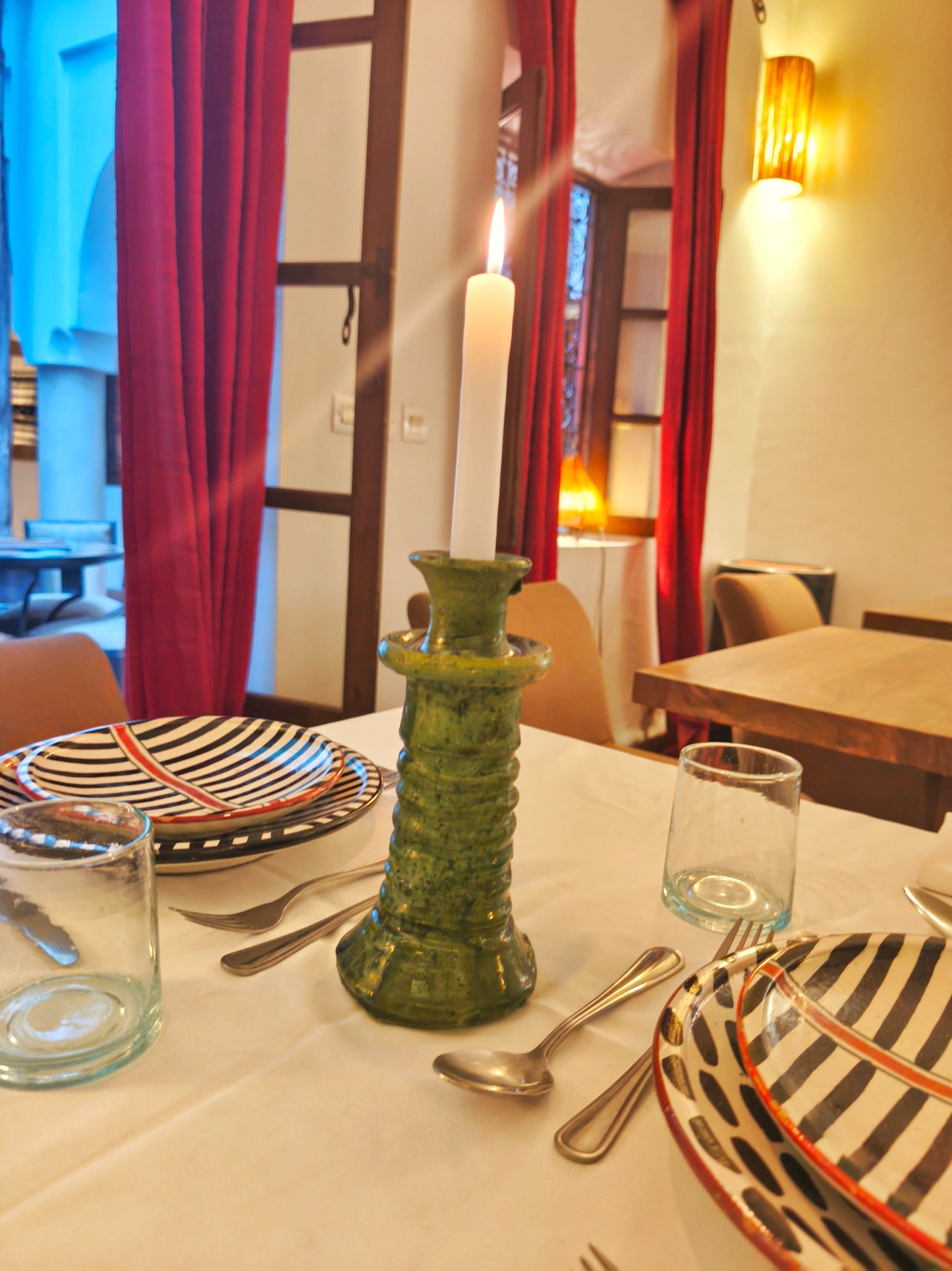 Handcrafted Green Tamegroute Candle Holders – Authentic Moroccan Pottery candle holder