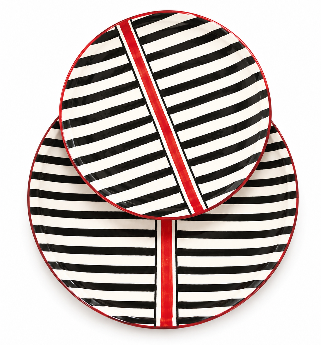 Set of 2 Hand-Painted Moroccan Ceramic Plates – 20 cm & 25 cm Black & White Boho Tableware
