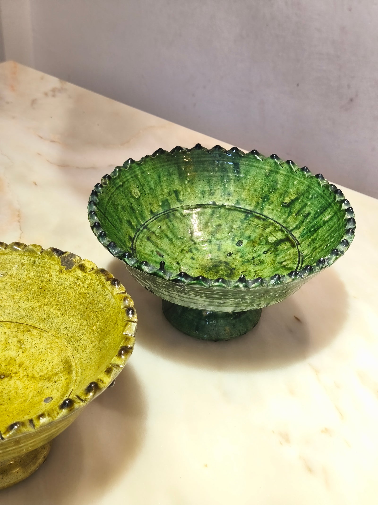 Footed Green Tamegroute Ceramic Bowl - 20 cm