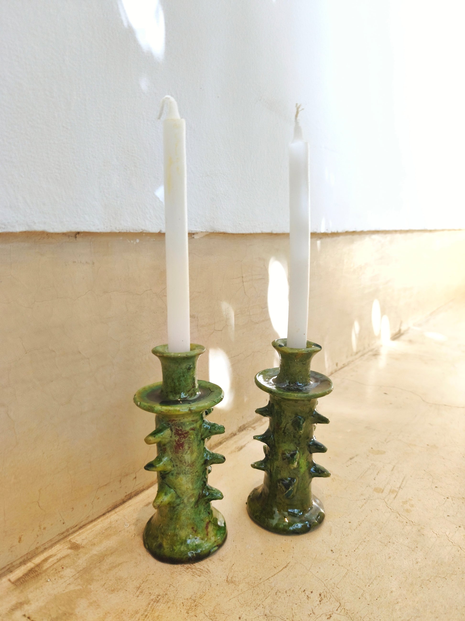 Antique green ceramic Candle holders