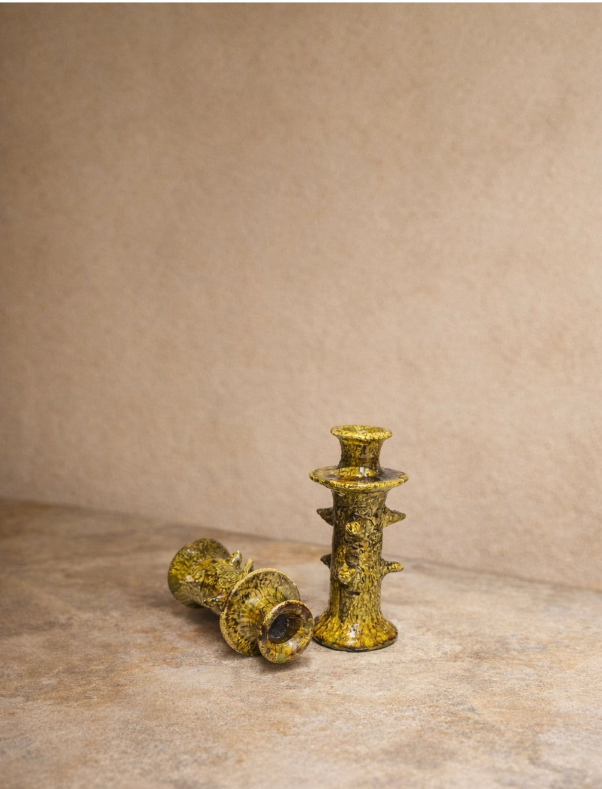 Dragon Tamegroute Candle Holders Set of 2 – Handmade Moroccan Pottery Candlesticks – Orche Ceramic Boho Decor – Rustic Moroccan Home Decor