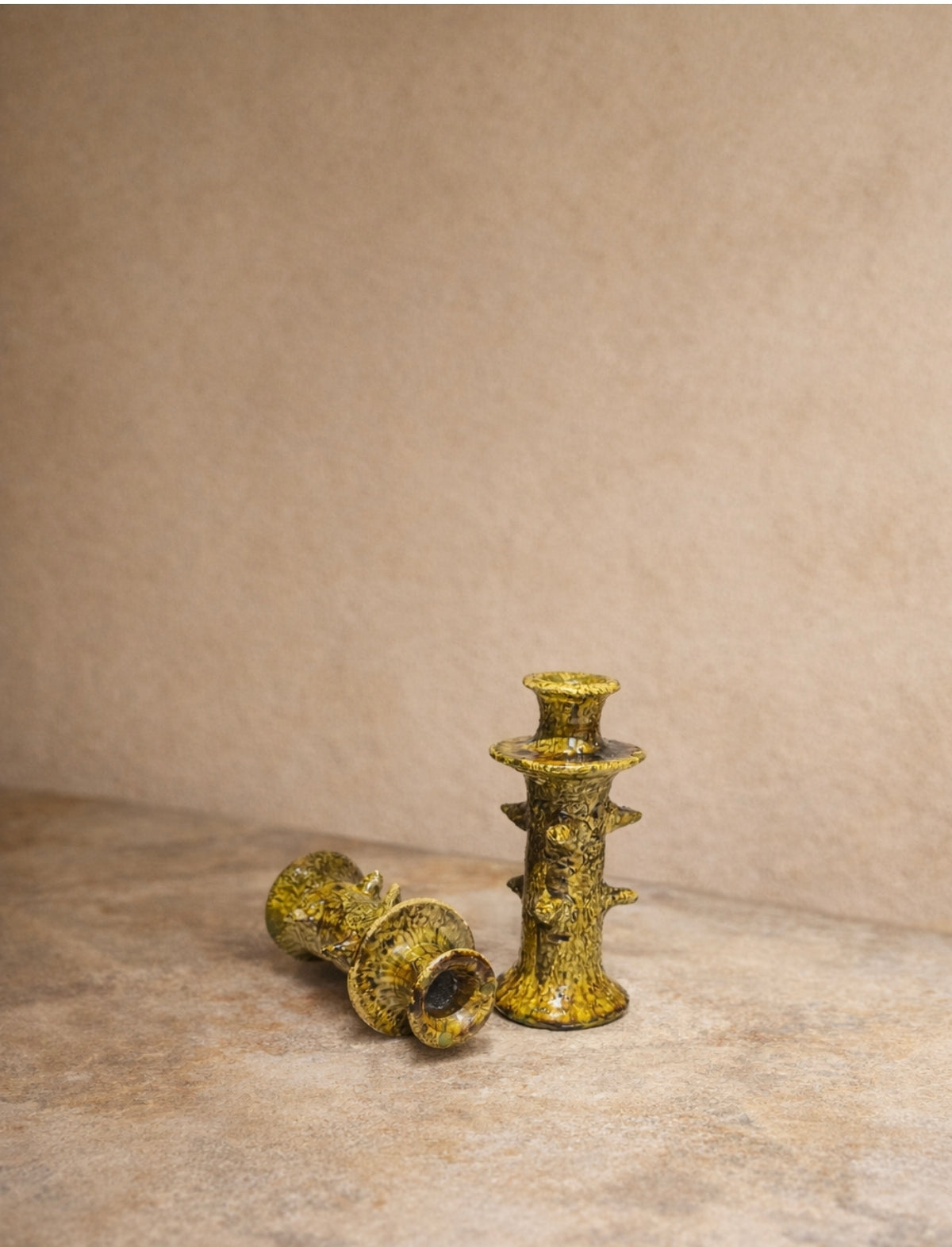 Handmade Tamegroute Ceramic Candle Holders Set of 2 – Green Moroccan Candlesticks