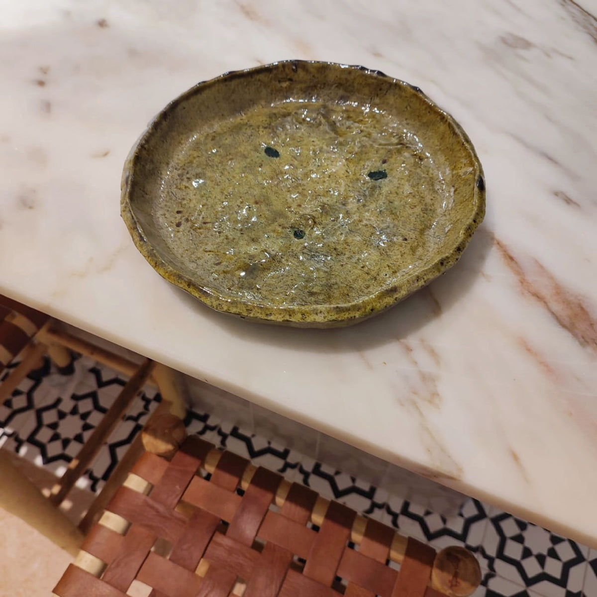 Tamegroute Ochre Ceramic Boho Plate – Handmade Moroccan Pottery