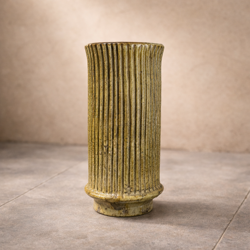 Gold Tamegroute Ceramic Vase – Boho Moroccan Pottery