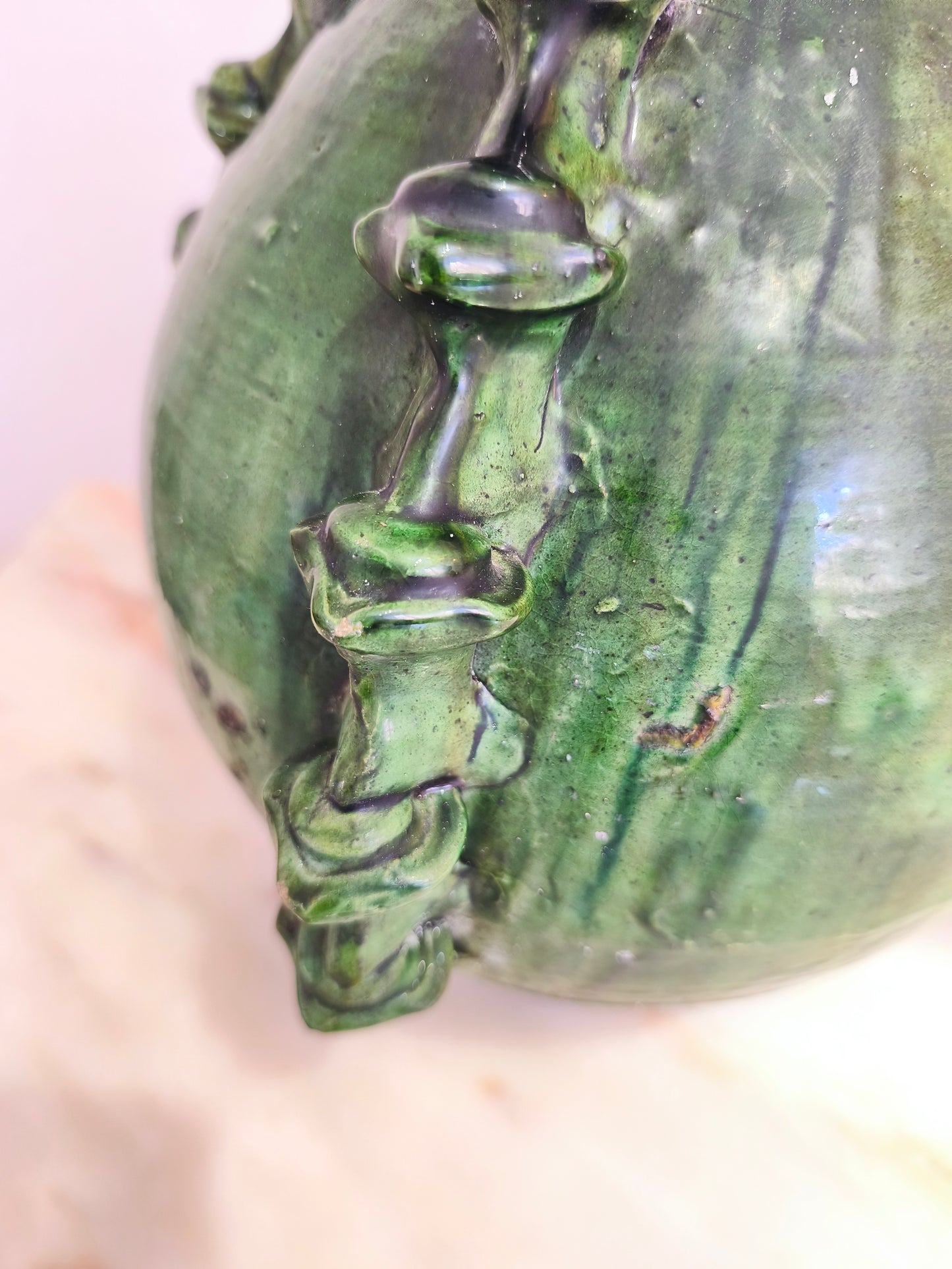 Tall Handmade Tamegroute Green Vase – Sculptural Moroccan Pottery Statement Piece