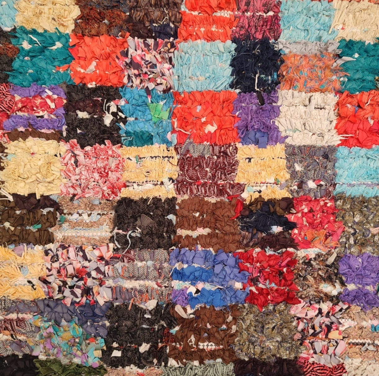 Boho Moroccan patchwork rug handmade textile art