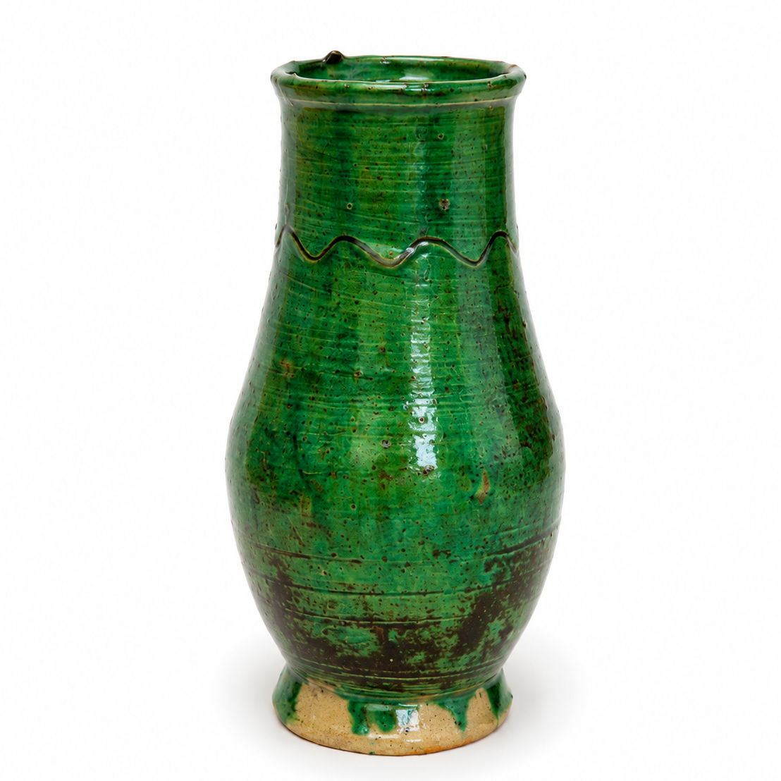 Handcrafted Moroccan Tamegroute Green Pottery Vase – Rustic Sahara Decor