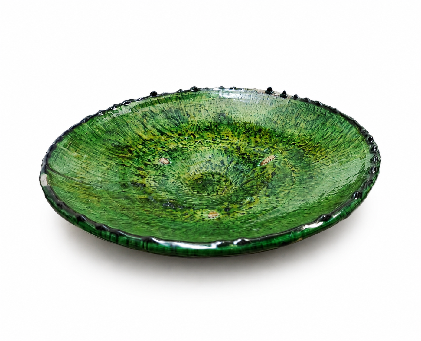 Large Green Tamegroute Ceramic Plate – 35–38 cm Handmade Moroccan Pottery