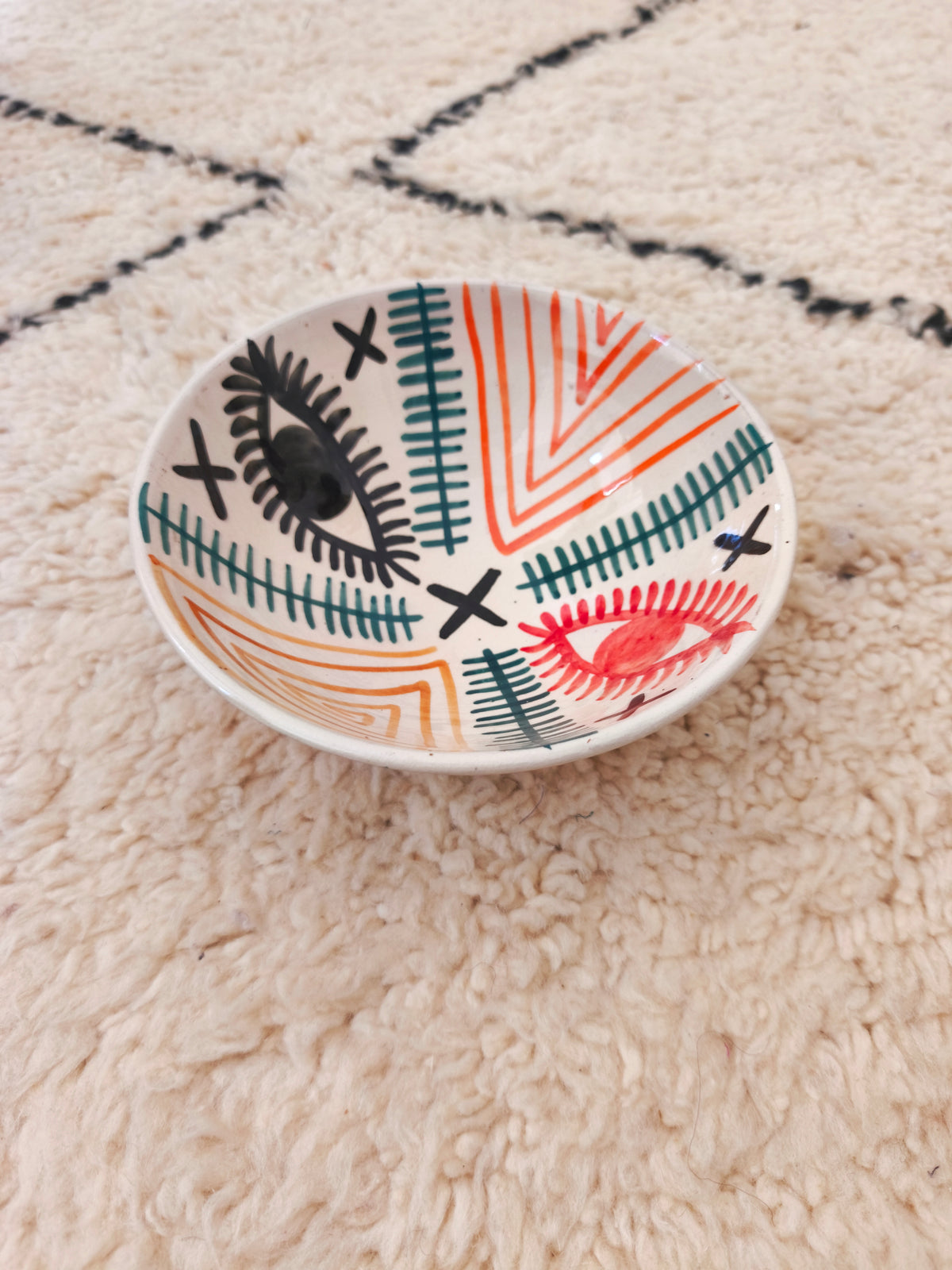 Moroccan Hand-Painted Berber Eye Bowl – 20 cm Tamegroute Pottery