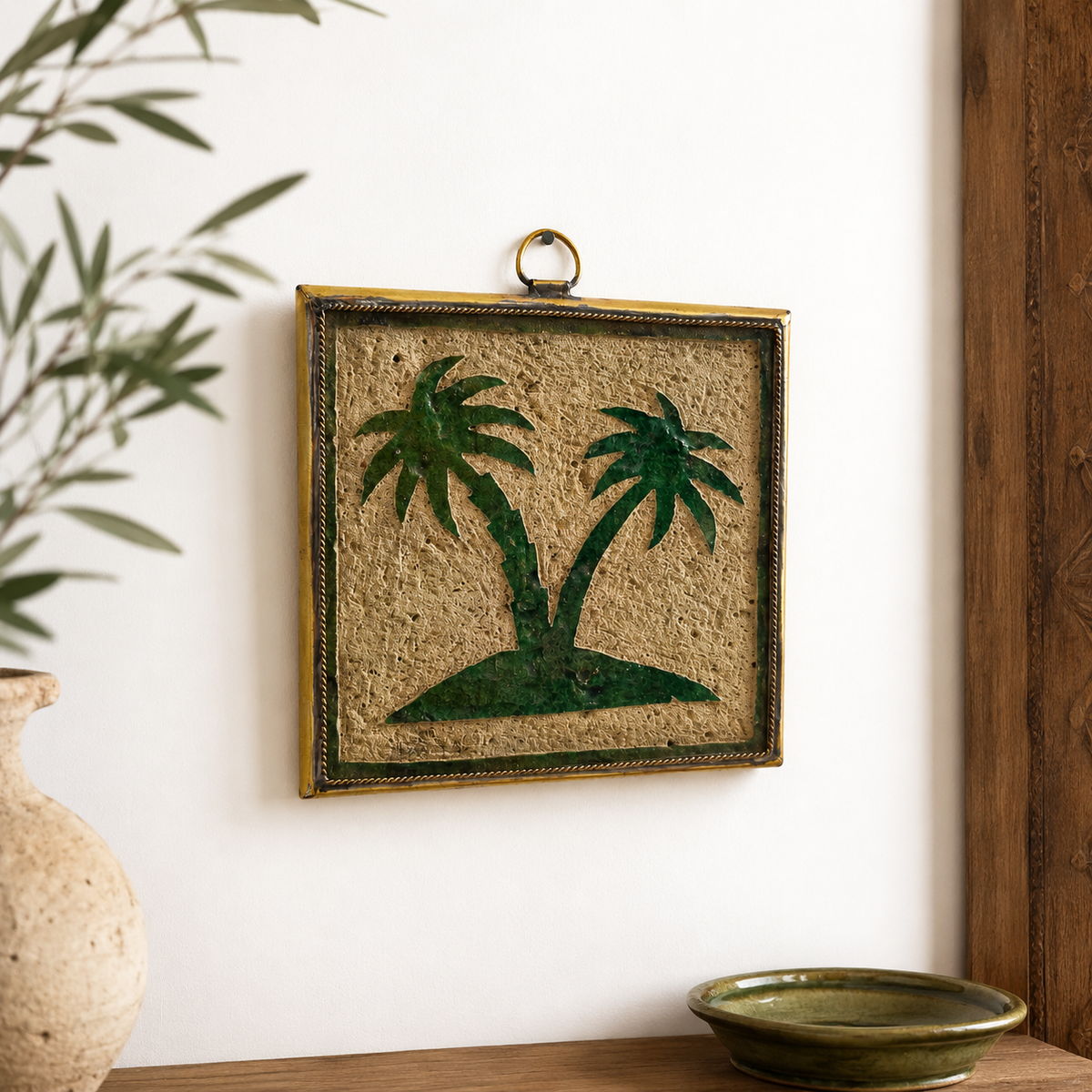Handcrafted Tamegroute Pottery Wall Decor – Palm Oasis Motif