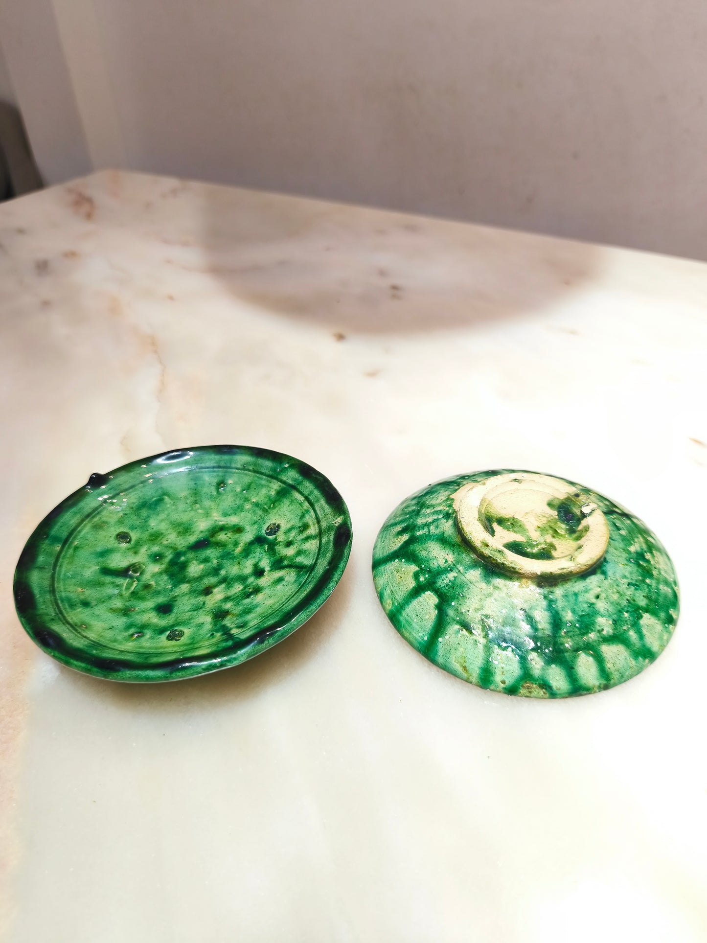 Tamegroute Pottery Green Plate 12 cm – Handmade Moroccan Ceramic Dish